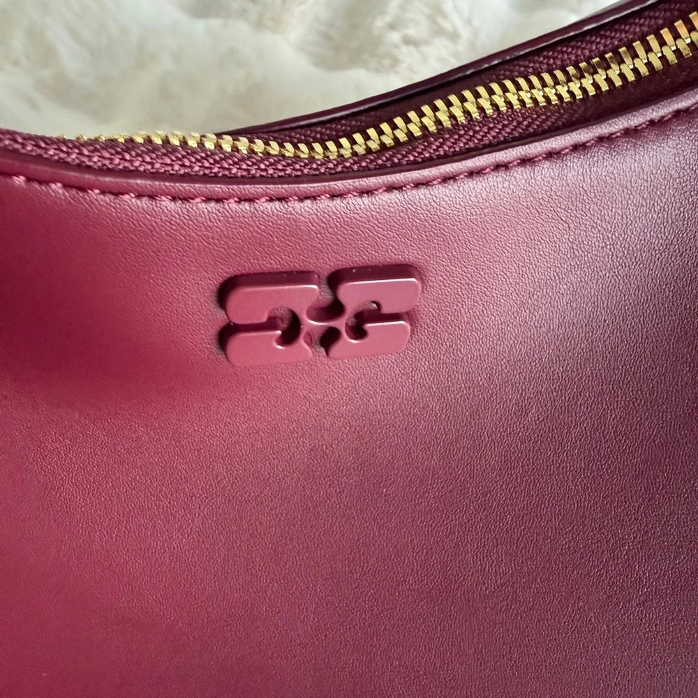 GANNI Burgundy Leather Shoulder and Crossbody Bag